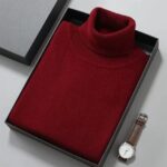 100% Pure Cashmere Wool Turtleneck Sweater Men Pullovers 2023 Autumn Winter Soft lightweight Warm Knitted Jumper ropa hombre – dark red 17