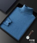 100% Pure Cashmere Wool Turtleneck Sweater Men Pullovers 2023 Autumn Winter Soft lightweight Warm Knitted Jumper ropa hombre – Blue 11