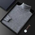 100% Pure Cashmere Wool Turtleneck Sweater Men Pullovers 2023 Autumn Winter Soft lightweight Warm Knitted Jumper ropa hombre – Light Grey 13