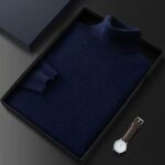 100% Pure Cashmere Wool Turtleneck Sweater Men Pullovers 2023 Autumn Winter Soft lightweight Warm Knitted Jumper ropa hombre – Navy Blue 14