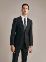 100% Wool Mens Suits Set Blazer + Pant Grey Stripe Wedding Groom Wear Business Man Formal Clothing England Slim Style 44A 54A 3