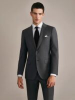 100% Wool Suits Set For Men 2021 Autumn Winter Grey Single Breasted Christmas Party Wear Wedding Groom Business Man Formal Suit 2