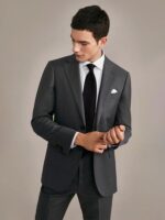 100% Wool Suits Set For Men 2021 Autumn Winter Grey Single Breasted Christmas Party Wear Wedding Groom Business Man Formal Suit 3