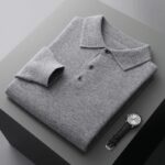 100% merino wool men’s lapel pullover long sleeve POLO neck sweater loose top business casual knit bottoming shirt 1