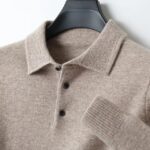 100% merino wool men’s lapel pullover long sleeve POLO neck sweater loose top business casual knit bottoming shirt – camel 9