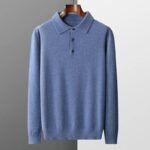 100% merino wool men’s lapel pullover long sleeve POLO neck sweater loose top business casual knit bottoming shirt 5