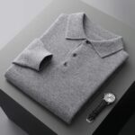 100% merino wool men’s lapel pullover long sleeve POLO neck sweater loose top business casual knit bottoming shirt – Gray 11