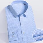 2022 Premium Wrinkle Resistant Lavender Business Dress Shirts For Men Slim Fit Long Sleeve Man Shirt Chemise Homme Manche Longue - light blue checker 6