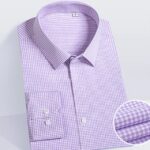 2022 Premium Wrinkle Resistant Lavender Business Dress Shirts For Men Slim Fit Long Sleeve Man Shirt Chemise Homme Manche Longue - lavender checker 15