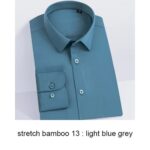 2022 Premium Wrinkle Resistant Lavender Business Dress Shirts For Men Slim Fit Long Sleeve Man Shirt Chemise Homme Manche Longue - light blue grey 20