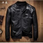 2022 Spring Fashion Genuine Cow Leather Jackets Men Leather Coats Slim Jackets Baseball Suit Coat – Black 7