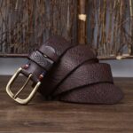 3.8CM Solid Copper Pin Buckle Belt Male Serpentine Belts Cowskin Male Snakeskin Grain Belt Fashion Genuine Leather Jeans Belts – Coffee 8