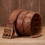 3.8CM Vintage Men’s Wide Belt Male Cowhide Real Genuine Leather Double Prong Buckle Handmade Strap Fashion Jeans Cowboy Belt 2