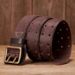 3.8CM Vintage Men’s Wide Belt Male Cowhide Real Genuine Leather Double Prong Buckle Handmade Strap Fashion Jeans Cowboy Belt – Coffee 8