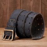 3.8CM Vintage Men’s Wide Belt Male Cowhide Real Genuine Leather Double Prong Buckle Handmade Strap Fashion Jeans Cowboy Belt 3