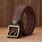 3.8CM Vintage Men’s Wide Belt Male Cowhide Real Genuine Leather Double Prong Buckle Handmade Strap Fashion Jeans Cowboy Belt 4