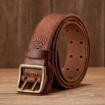 3.8CM Vintage Men’s Wide Belt Male Cowhide Real Genuine Leather Double Prong Buckle Handmade Strap Fashion Jeans Cowboy Belt 5