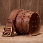 3.8CM Vintage Men’s Wide Belt Male Cowhide Real Genuine Leather Double Prong Buckle Handmade Strap Fashion Jeans Cowboy Belt – Khaki 7