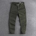 3316# Spring and Autumn New American Retro Woven Twill Cargo Pants Men’s Simple 100% Cotton Washed Old Slim Straight Trousers – Army Green 8