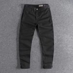 3316# Spring and Autumn New American Retro Woven Twill Cargo Pants Men’s Simple 100% Cotton Washed Old Slim Straight Trousers – Black 7