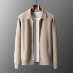 6-color autumn and winter new 2023 men’s 100% cashmere cardigan sweater casual knitted lapel men’s business sweater Solid color – camel 9