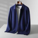 6-color autumn and winter new 2023 men’s 100% cashmere cardigan sweater casual knitted lapel men’s business sweater Solid color – dark blue 11