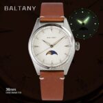 Baltany Design Moonphase Watches Leather Strap IPG Bezel Luminous Dial 6P24 Quartz Unisex Luxury Dress Wristwatch – Sparkling WHT Silver 9