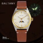 Baltany Design Moonphase Watches Leather Strap IPG Bezel Luminous Dial 6P24 Quartz Unisex Luxury Dress Wristwatch – Sparkling White Gold 7