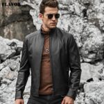 FLAVOR Men’s Real Leather Jacket Men Slim Fit Warm Coat Motorcycle Lambskin Standing Collar Genuine Leather Coat 2