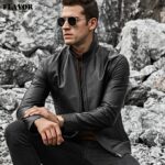 FLAVOR Men’s Real Leather Jacket Men Slim Fit Warm Coat Motorcycle Lambskin Standing Collar Genuine Leather Coat 3