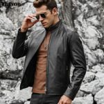 FLAVOR Men’s Real Leather Jacket Men Slim Fit Warm Coat Motorcycle Lambskin Standing Collar Genuine Leather Coat 4