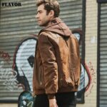 FLAVOR New Men’s Real Leather Jacket with Removable Hood Brown Jacket Genuine Leather Warm Coat For Men 4