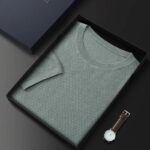 MOONYUEFA Summer New Mulberry Silk O-Neck Pullover Short Sleeve T-Shirt Men’s Thin Comfortable Cashmere Bottoming Shirt 2