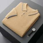 MOONYUEFA100% Goat Cashmere Sweater Men’s POLO Neck High-end Short-Sleeved T-Shirt Spring And Autumn Business Pullover Vest. 3