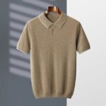 MVLYFLRT 100% Goat Cashmere T-shirt Men’s POLO Collar Short Sleeve 2022 Spring and Autumn New Fashion Knitted Pullover Tank Top – Camel 9