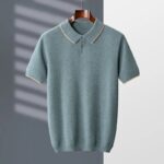 MVLYFLRT 100% Goat Cashmere T-shirt Men’s POLO Collar Short Sleeve 2022 Spring and Autumn New Fashion Knitted Pullover Tank Top 1