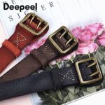 Male Retro Fashion Cowskin Belt Genuine Leather Pure Copper Double Needle Buckle Young Men’s Belts New Style Cowboy Waistband 4