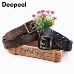 Male Retro Fashion Cowskin Belt Genuine Leather Pure Copper Double Needle Buckle Young Men’s Belts New Style Cowboy Waistband 5