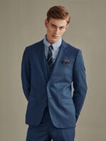 Men Luxury Suit Set 50% Wool 2022 Summer Deep Blue Single Breasted Prom Wedding Groom Wear Slim Fit Businessman Daily Clothing 2