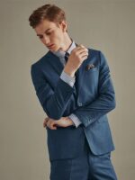 Men Luxury Suit Set 50% Wool 2022 Summer Deep Blue Single Breasted Prom Wedding Groom Wear Slim Fit Businessman Daily Clothing 3