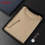 RONGYI 85% Mulberry Silk Short Sleeve T-Shirt Men’s Summer Round Neck Ice Silk Half Sleeve 15% Cashmere Bottoming Shirt Thin 4