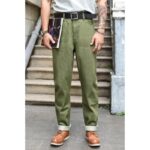 Saucezhan Men Jeans Vulcanization Olive Green 107 Selvedge Denim Jeans Men washed Slim Fit 14 Oz Zipper Fly 3