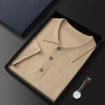 Spring And Summer New Silk Worsted Cashmere POLO Collar Pullover Business Short-sleeved T-shirt Men’s Knitted Bottom Shirt 4