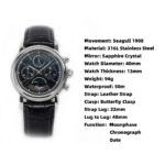 Sugess Mechanical Watch ST1908 Chronograph Wristwatches Moonphase Movement Waterproof Watch Sapphire Calendar Vintage BK Dial 6