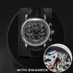 Sugess Men Watch ST1908 Swanneck Movement Mechanical Chronograph Wristwatch Genuine Moonphase Calendar Vintage Leather NEW 2023 – S Black Swanneck 12