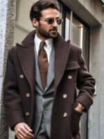 Winter Overcoat For Men Dark Brown Long Double Breasted Coat Man Woolen Jackets Mens Social Clothing Casual And Elegant 1 Piece - Brown 7