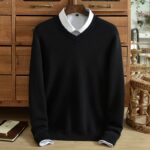 Winter thickened men’s pure cashmere sweater worsted V-neck business casual pullover chicken heart collar high-end knit shirt 2